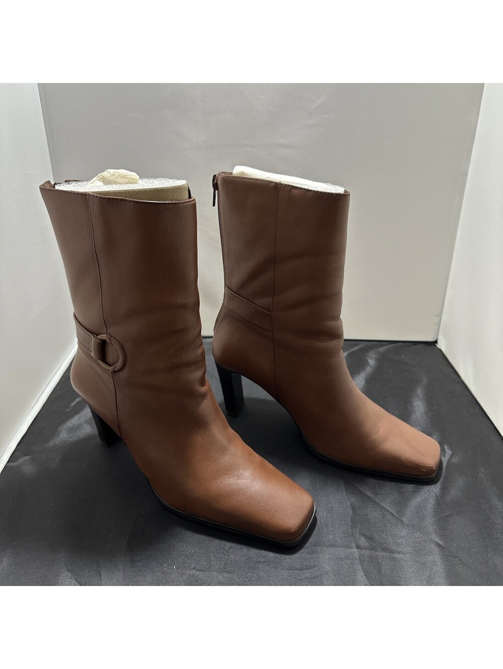 Amanda Smith Karma Boots Womens 6.5m Brown Leather Mid Western Seams Zipper